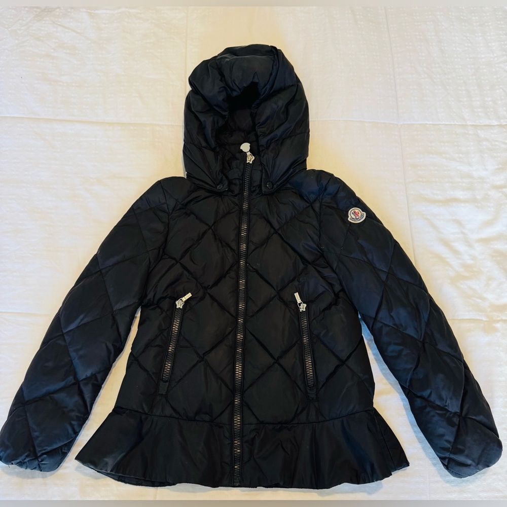 Moncler Black Quilted Puffer Coat with Hood Sz 6 girls